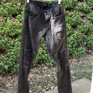 Men distressed moto denim